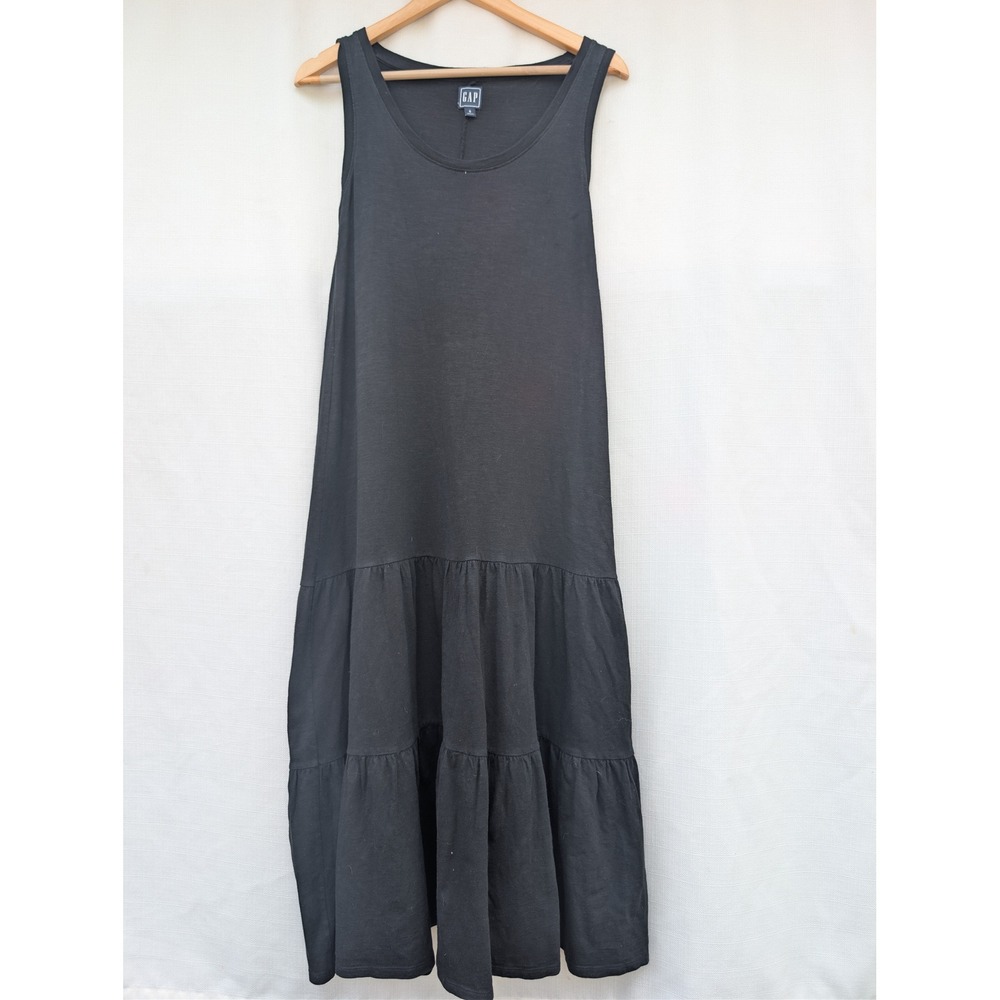 Gap Womens Sleeveless Tiered Maxi Dress True Black V2 Cotton Modal Small 679070